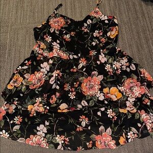 Maurices Black Floral Tiered Mini Dress